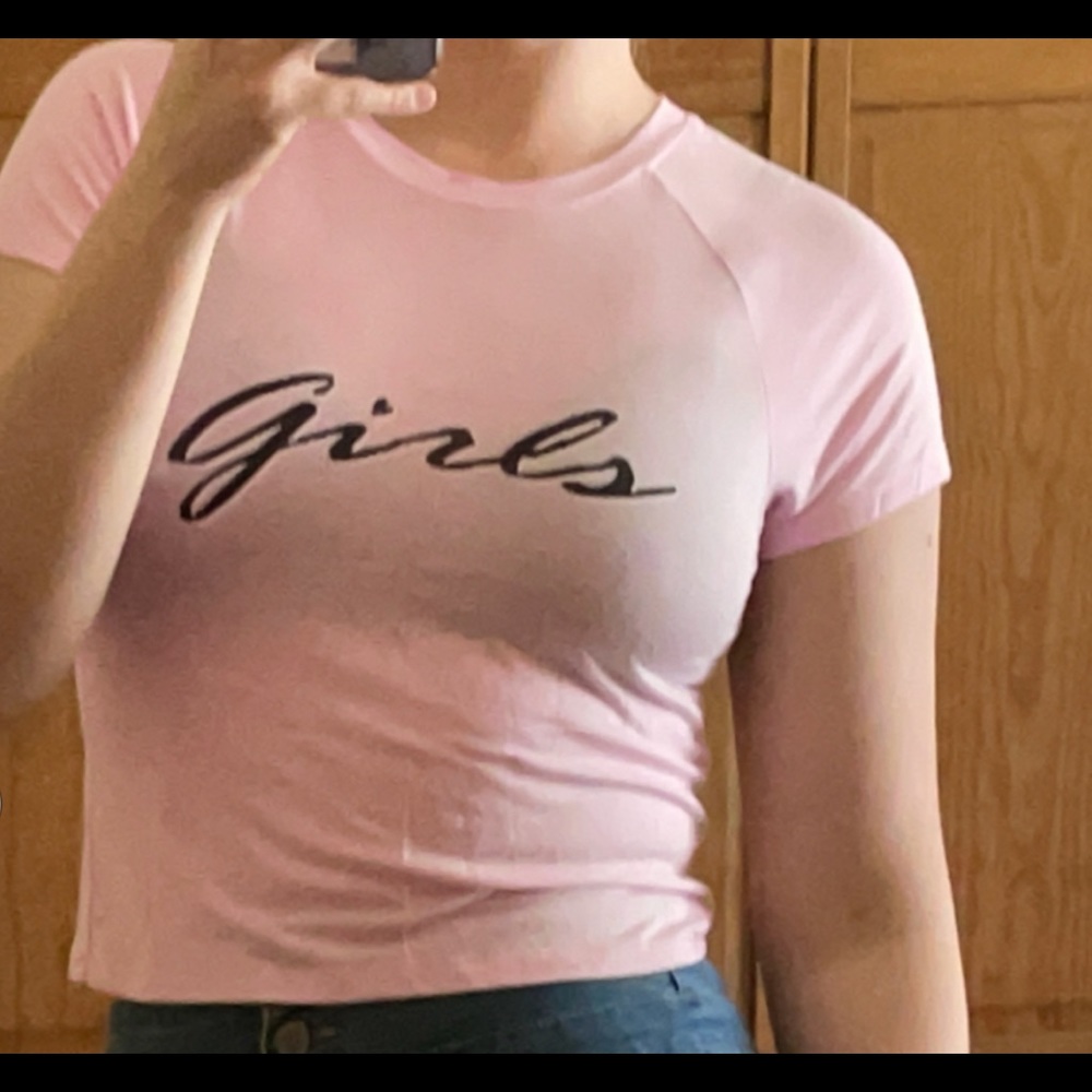Forever 21 Women’s Light Baby Pink Crop Tee “Girls” Text